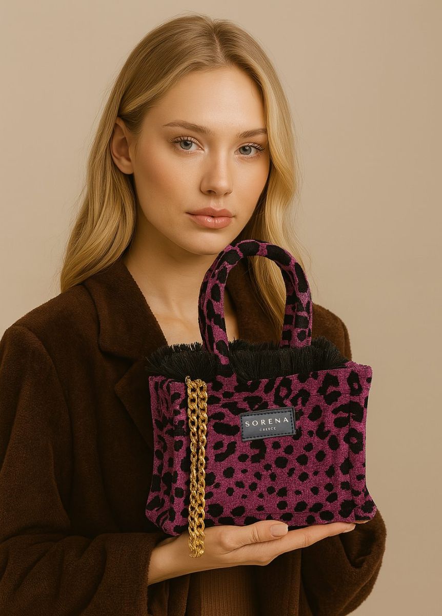 Sorena Leopard Velvet Magenta Mini Tote Bag
