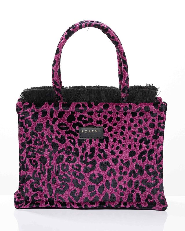 Sorena Leopard Velvet Magenta Medium Tote bag