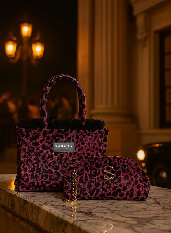 Sorena Leopard Velvet Magenta Medium Tote bag