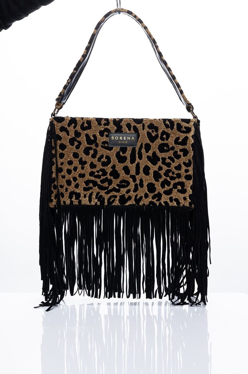 Sorena Leopard Velvet Brown Crossbody Bag