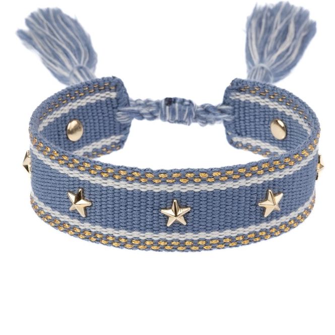 Hovedbilde Woven Friendship Bracelet W/Star Studs Light Blue W/Gold