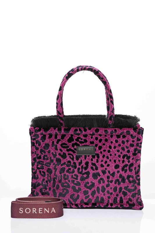 Sorena Leopard Velvet Magenta Medium Tote bag